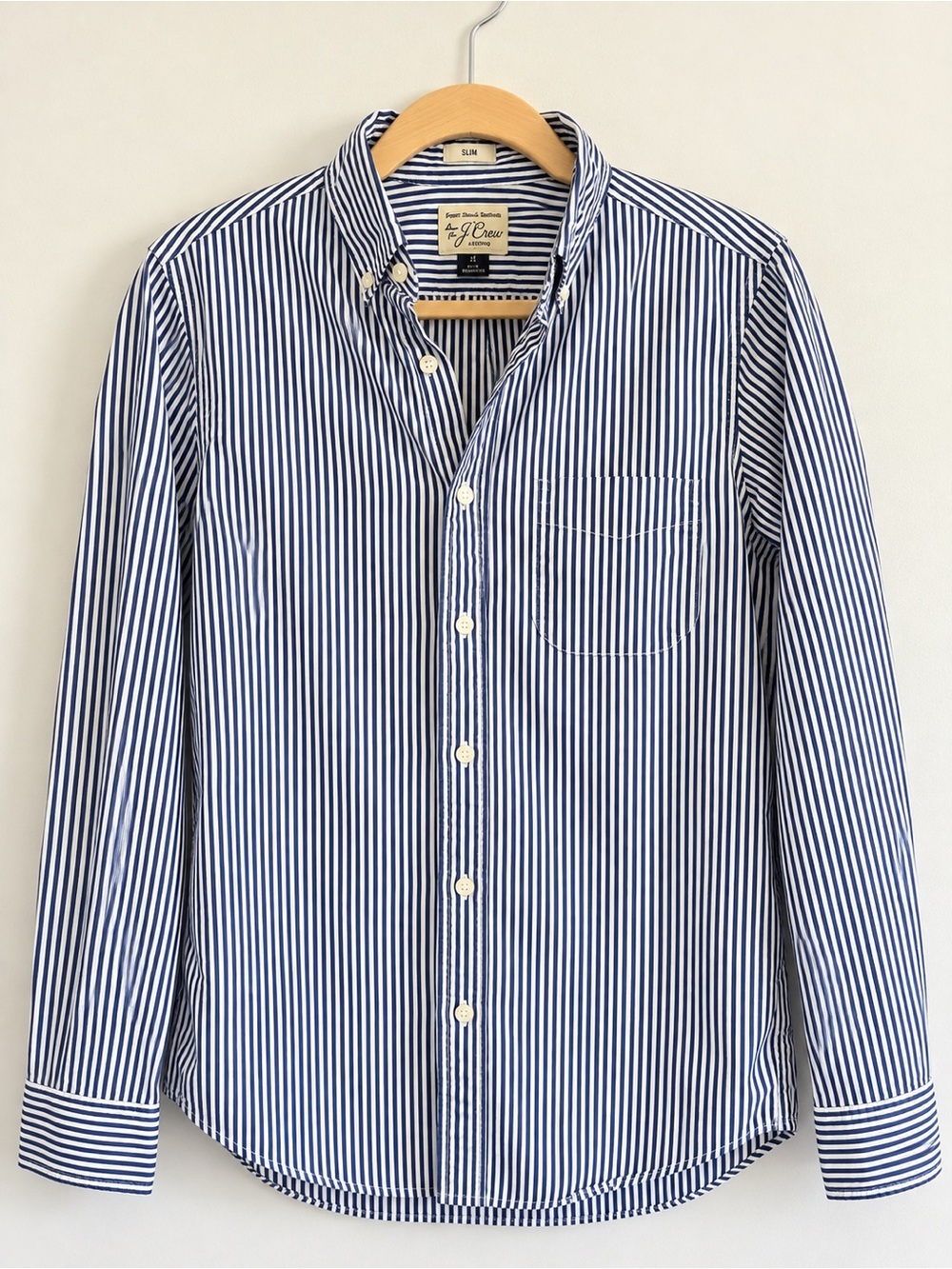 J. Crew Women’s Navy and White Striped Button-Down Shirt M